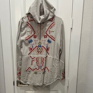 Embroidered Gray Hooded Jacket